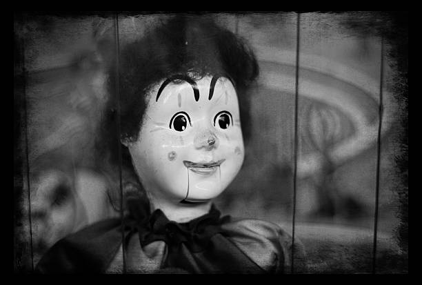 Black and White Antique Clown Marionette Puppet