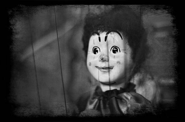 istock Black and White Antique Clown Marionette Puppet 493737202