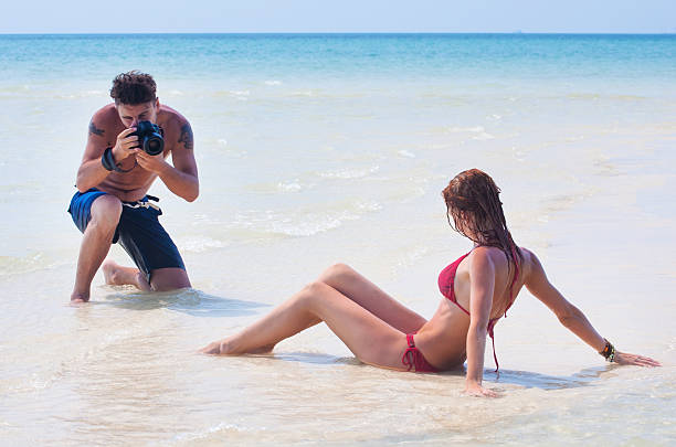 beach zdjęcia - men swimwear full length fashion model zdjęcia i obrazy z banku zdjęć