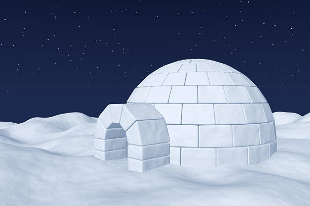 istock Igloo icehouse on snow field under night sky with stars 493739588