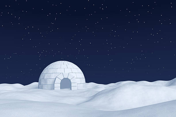 istock Igloo icehouse on snow field under night sky with stars 493739694