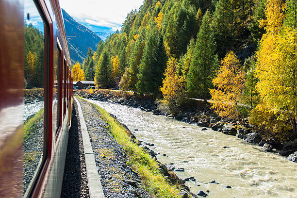 istock Red train on the way to Zermatt 493742288