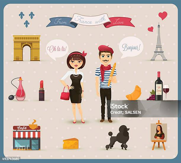 Collection Of French Icons Symbols Stock Illustration - Download Image Now - France, French Culture, Baguette