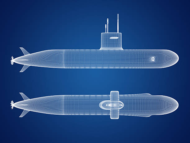 Submarine Blueprint Submarine Blueprint. High resolution digitally generated image propeller photos stock pictures, royalty-free photos & images