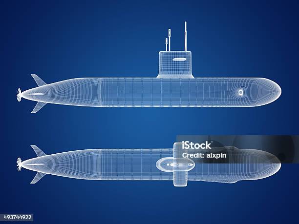 Submarine Blueprint Stock Photo - Download Image Now - Submarine, Wire-frame Model, Blueprint