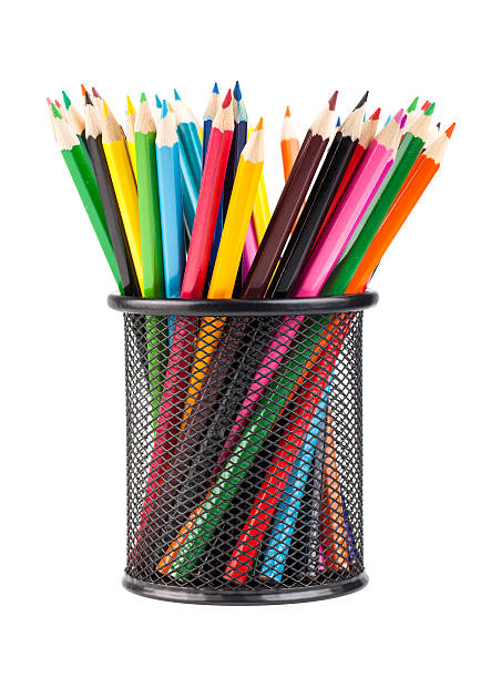 istock Various color pencils in black office cup 493745878