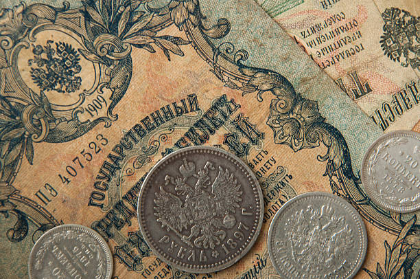 ancient Russian, silver coins , old banknotes  wallpapers with old money