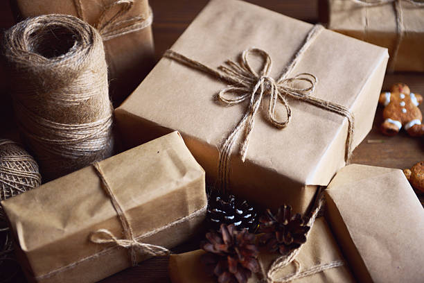 istock Christmas gift on a wooden table 493746800