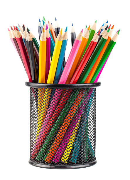 istock Various color pencils in black metal container 493748168