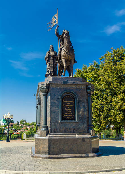 Monument to Prince Vladimir and St Fedor stock photo