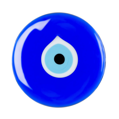 Turkish glass nazar. Evil eye amulet on white background protect from bad things using by turkish culture.wishing,praying,souvenir