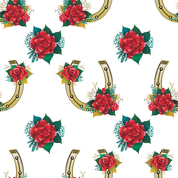 ilustraciones, imágenes clip art, dibujos animados e iconos de stock de patrón con conejo, juego con herraduras, pagan, red roses - horseshoe backgrounds seamless vector