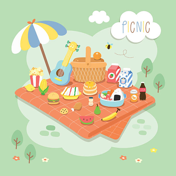 picknick im garten - lunch box packed lunch apple symbol stock-grafiken, -clipart, -cartoons und -symbole