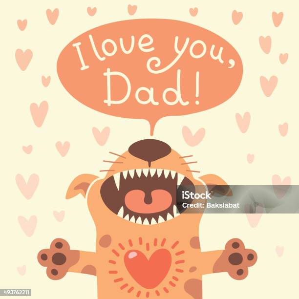 Card Happy Fathers Day With A Funny Puppy Stock Illustration - Download Image Now - Dog, Father's Day, Success