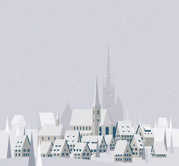 Vector illustration of Christmas Village Landscape - Illustration