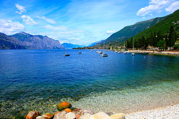 istock Yachts ships, Italian lake Garda paradise shore, Malcesine 493763266