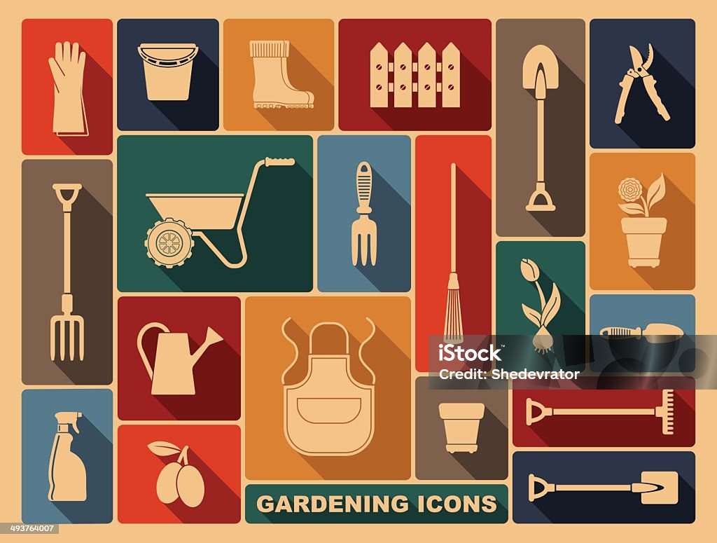 Iconos de jardinería - arte vectorial de Anticuado libre de derechos