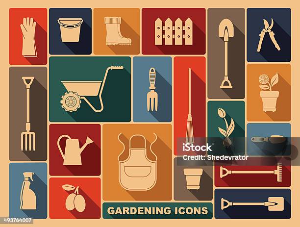 Ilustración de Iconos De Jardinería y más Vectores Libres de Derechos de Anticuado - Anticuado, Guante de jardín, Ilustración