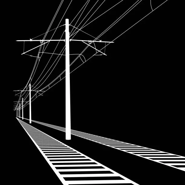 Vector illustration of Railroad overhead lines. Contact wire. Vector illustration.