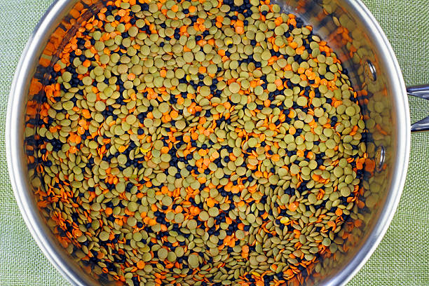 Three Colors of Lentils in a Pan