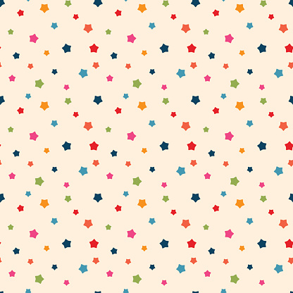 Vector seamless pattern for web design, prints etc. Modern stylish texture. Repeating background with varicolored stars can be copied without any seams. Children theme.