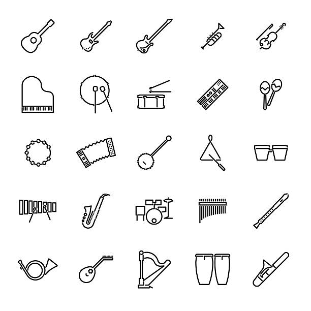 instrumenty muzyczne wektor zestaw ikon linii - syringe stock illustrations