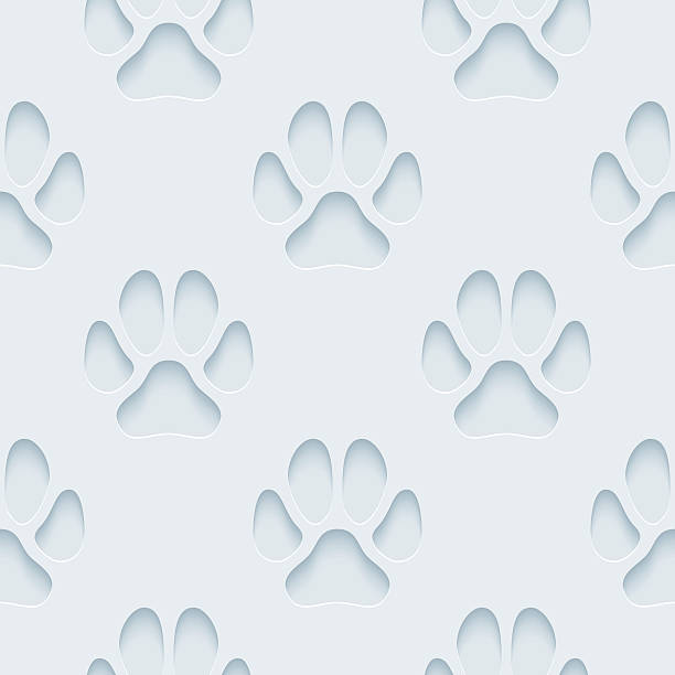 Paws print 3D Seamless Wallpaper Pattern. Paws print Light Gray Perforated Paper with 3D Effect. grey cat white paws stock illustrations