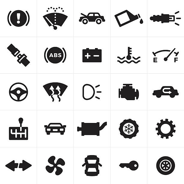 Car and Automotive Symbols and Icons Car, vehicle and automotive symbols. Includes symbols for car maintenance, driving safety, car repair and car parts symbols. runaway vehicle stock illustrations