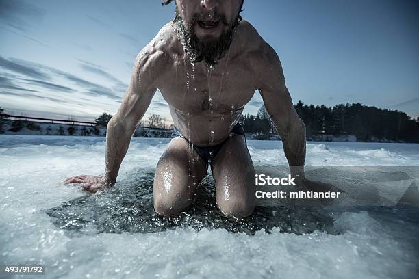 Ice Hole Stock Photo - Download Image Now - Cold Temperature, Taking the Plunge, Men