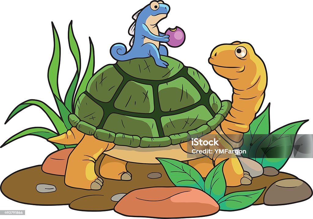 Lizard Riding On Turtle Lizard Riding On A Turtle Stock Illustration - Download Image Now ...