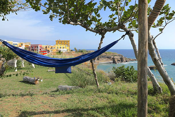 Hammock in blue background Ventotene island stock photo