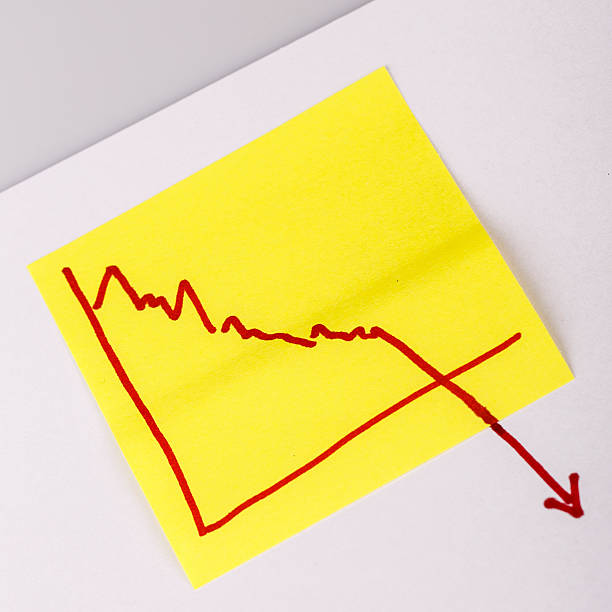 istock note paper with finance business graph going down - loss 493795565