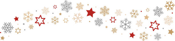 ilustraciones, imágenes clip art, dibujos animados e iconos de stock de frontera de copos de nieve y la luna estrellas - christmas decoration
