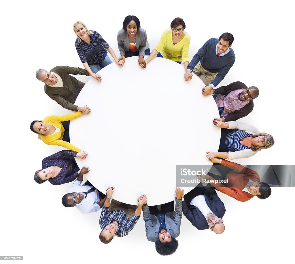 Multiethnic Cheerful People United Looking Up People Stock Photo