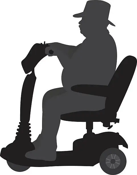 Vector illustration of Man Riding on Handicap Scooter Silhouette
