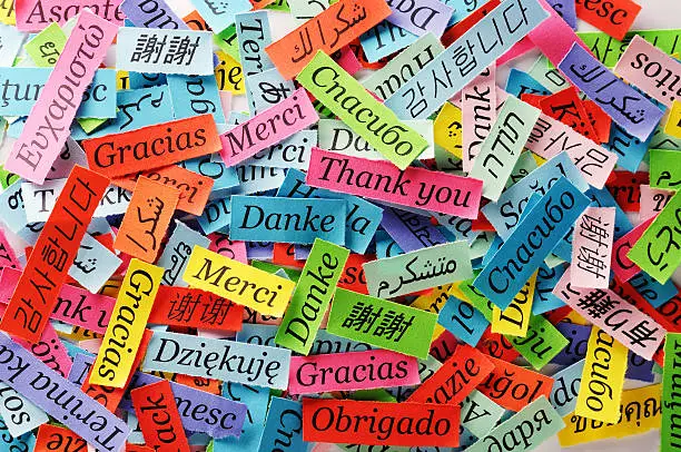 Thank You Word Cloud printed on colorful  paper different languages