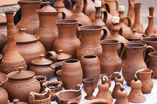 istock vintage pottery pots with ornament 493797645