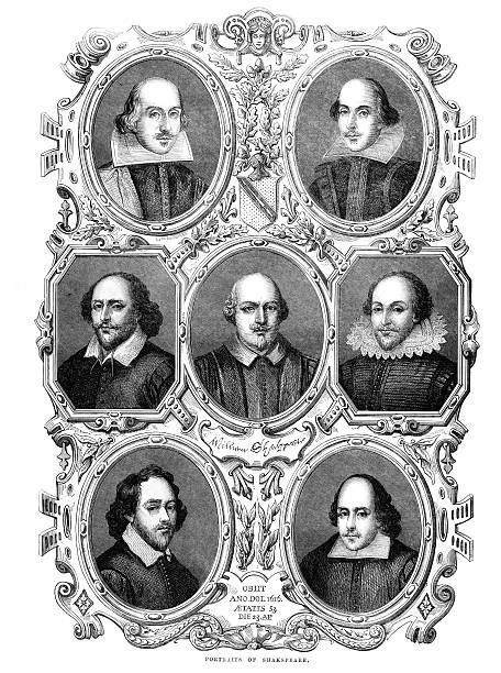 Portraits of William Shakespeare Portraits of the poet, playwright and actor William Shakespeare (1564 - 1616).  william shakespeare poet illustration and painting engraved image stock illustrations