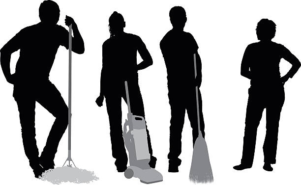 Group of cleaners Group of cleanershttp://www.twodozendesign.info/i/1.png custodian silhouette stock illustrations