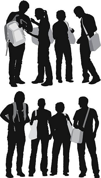 gruppe von freunden - silhouette student teenager university stock-grafiken, -clipart, -cartoons und -symbole