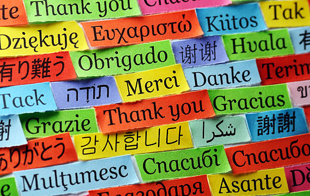 grazie, - multilingual foto e immagini stock