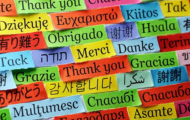 Thank You Word Cloud printed on colorful  paper different languages