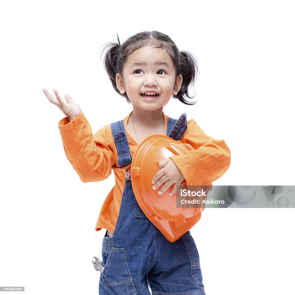 Smile Asian Engineer baby girl Smile Asian Engineer baby girl  on white background Artist's Model Stock Photo