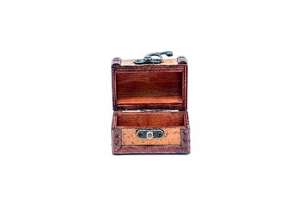 istock single open wooden chest on white background 493825470
