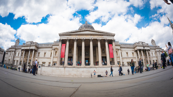 London, United Kingdom - June 15, 2015: The National Gallery in Trafalgar Square. People visit the rooms of the National Gallery.