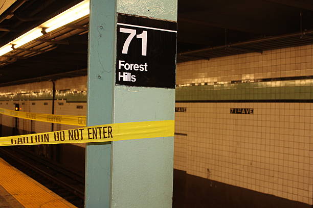 Do Not Enter Tape at 71 Forest Hills Subway Station stock photo