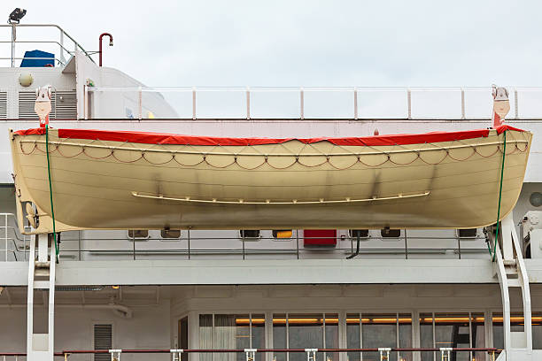 Hanging vintage lifeboat on an old cruise ship
