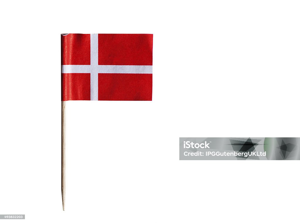 Flags Danish flag in toothpick against white background Cocktail Stick Stock Photo