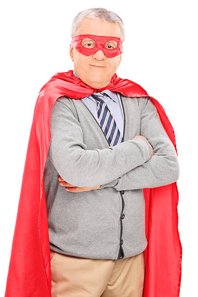 istock Senior man in superhero costume posing 493833551