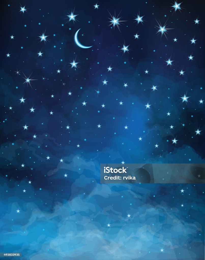 Vector night starry sky. Background is my creative handdrawing and you can use it for sky, winter, background design and etc,  made in vector, Adobe Illustrator 10 EPS file, transparency effects used in  file. Moon stock vector